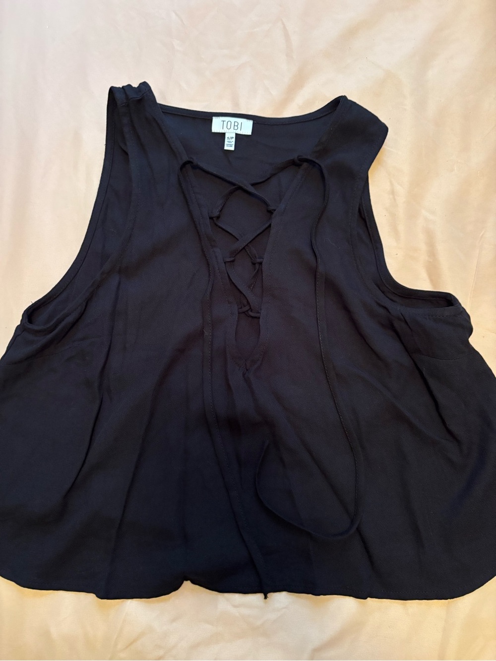 Tobi Black Lace-Up Front Tank Top